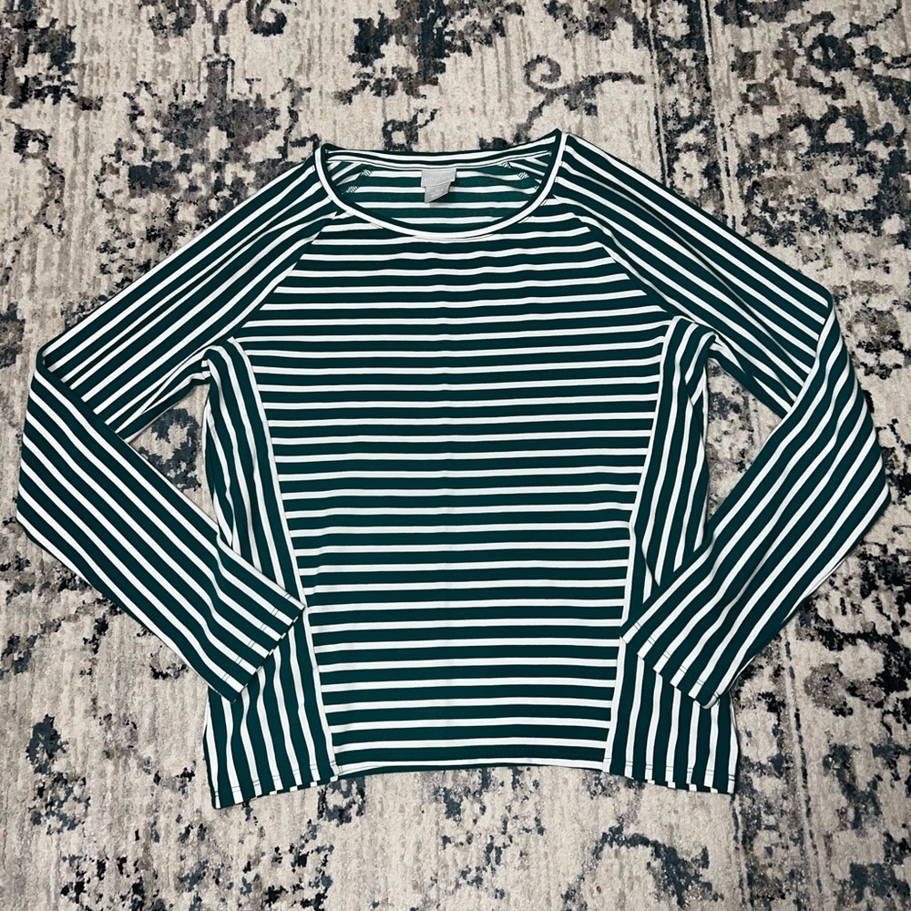 Chico's Teal and White Striped Long Sleeve